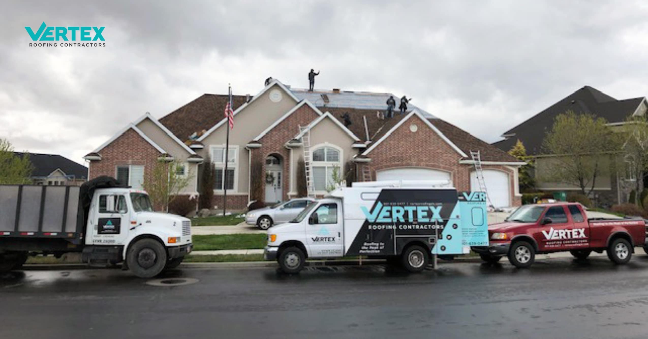 Vertex Roofing crew completing a roof replacement in Utah